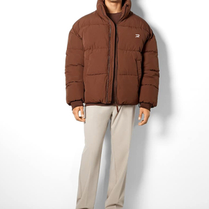 Chaqueta Acolchada Marrón para Hombre, Cuello Alto, Cierre de Cremallera, Cortavientos, Abrigo Casual de Invierno, Corte Regular, Relleno de Poliéster - Product Image 1