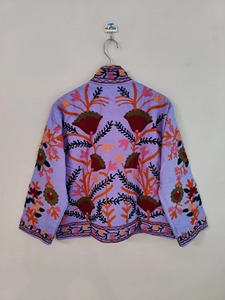 Veste en coton brodée de style chinois violet, col mandarin, manches longues, motif floral, vêtements d'extérieur décontractés pour adultes, vêtements de printemps - Product Image 2