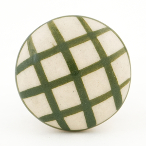 Ceramic Round Knob Green Grid Pattern Farmhouse Style Drawer Handle <b>Kitchen</b> Cabinet Hardware Durable Design - Product Image 3