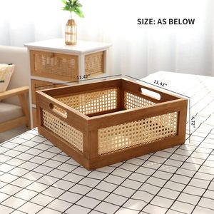 Panier de rangement en rotin et bois fait main avec poignées, bac de rangement décoratif tressé, caisse de rangement rustique style ferme pour la maison et le bureau - Product Image 6