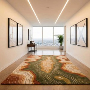 Tapis topographique abstrait moderne vert et marron, tapis de luxe tufté à la main, tapis design pour salon, chambre, bureau, décoration intérieure - Product Image 5