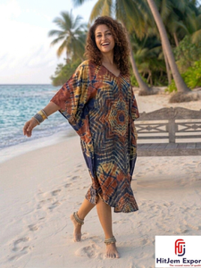 Printed <b>Kaftan</b> Dress Ladies Beach Wear Soft Fabric Loose Fit <b>Summer</b> Resort Cover Up Island Vacation Wholesale Export Supply - Product Image 4