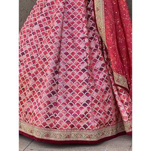 Pink <b>Sequin</b> Art Silk Engagement Lehenga Choli with Geometric Pattern V-neck Stretchable Satin Fabric for Women - Product Image 2