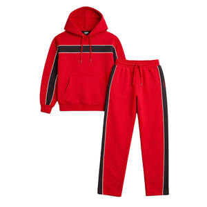Unisex <b>Red</b> Hooded Reversible Lightweight Tracksuit Set Solid Full Sleeve Drawstring Joggers Casual Athletic Wear Winter Style - Product Image 3