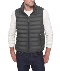 Gilet matelassé pour homme, col montant, fermeture éclair, coupe-vent, rembourré en polyester, vêtement d'extérieur décontracté d'hiver, couleur unie - Product Image 3