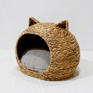 ตะกร้าใส่สัตว์เลี้ยงรูปแมวทำมือจากผักตบชวา พร้อมเบาะนุ่ม - Product Image 3