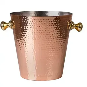 Cubo de hielo de cobre hecho a mano, redondo, estilo vintage, enfriador de metal con acabado martillado, para fiestas. - Product Image 3