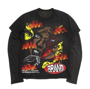 High Quality Cotton Double Layer <b>Shirt</b> Black Oversized Skull <b>Flame</b> Design Custom Print Logo Double Layer Stylish T-<b>shirt</b> Men's - Product Image 2