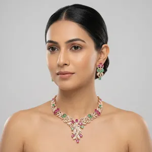 Collier de luxe en or rose avec zircone cubique, bijoux étincelants en CZ pour mariage, fiançailles et robes de soirée, vente en gros - Product Image 4
