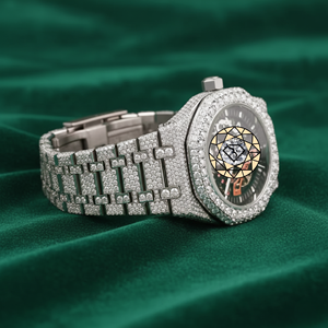 นาฬิกาข้อมือผู้ชายสแตนเลสสตีล หน้าปัด 46 มม. ระบบควอตซ์ โครงสร้างแบบสเกเลตัน ประดับเพชรโมอิสซาไนต์เต็มเรือน ดีไซน์หรูหรา สีเงิน - Product Image 3