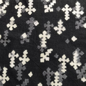 Tissu en coton imprimé à la main noir et blanc, motif géométrique floral Buti |   Vente en gros à Jaipur - Product Image 1