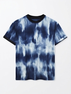Camiseta de Manga Corta para Hombre, Tie-Dye, Corte Regular, Algodón, Estilo Casual, Cuello Redondo, Ribete en Contraste, Diseño Tejido 2026 - Product Image 5