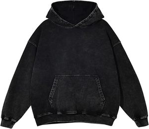 Sweat à capuche pour homme doublé, effet délavé, brodé, coupe oversize, en polaire, manches classiques, logo personnalisé, streetwear d'hiver - Product Image 2