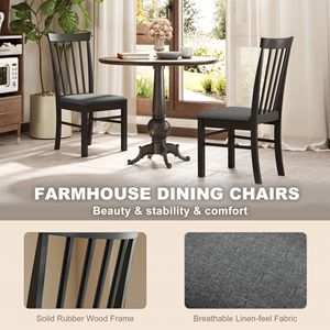 Set di 2 Sedie da Pranzo in Legno Nero e Grigio, Stile Rustico, Sedie da Cucina Imbottite con Telaio in Legno di Gomma - Product Image 5