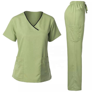 Conjunto de Uniformes Médicos de 2 Piezas para Mujer, Más Vendidos, Color Sólido, Uniformes Clínicos para Mujer, Conjuntos de Uniformes de Poliéster y Rayón para Todas las Temporadas - Product Image 1