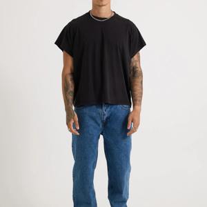 T-shirt en coton noir surdimensionné pour homme, logo personnalisé, manches courtes raglan, streetwear, coupe décontractée - Product Image 3