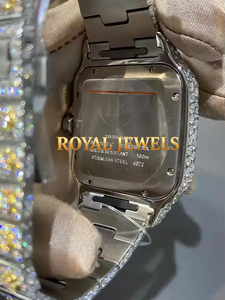 Iced Out Square <b>Mechanical</b> <b>Watch</b> Stainless Steel Band Roman Numeral Dial Gold Tone Date Display Hip Hop Men - Product Image 3