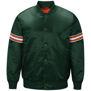 <b>Men's</b> Dark Green Bomber <b>Jacket</b> With Orange <b>White</b> Stripe Sleeves Stand Collar Casual Style Polyester Material Autumn Wear - Product Image 1