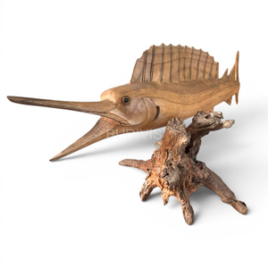 Sculpture de poisson en bois massif sculptée à la main, Art déco, écologique, couleur bois naturel, décoration de table pour salon, décoration d'intérieur - Product Image 1
