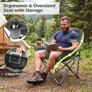 Green Heavy-Duty Folding Camping <b>Chair</b> with PVC Coated 600D Oxford Fabric X-Shaped Metal Frame Non-Slip Foot <b>Pads</b> - Product Image 6