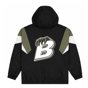 Blouson universitaire en nylon pour homme, style rétro années 80-90, avec broderie patchwork personnalisée, manches classiques, capuche en tissu peigné et fermeture frontale. - Product Image 2