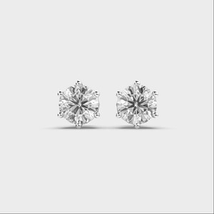 Boucles d'oreilles solitaires en or rose/jaune/blanc 9 carats avec diamant rond brillant cultivé en laboratoire certifié IGI, serti 6 griffes - Product Image 1
