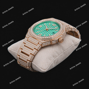 Reloj de Oro Rosa con Diamantes Incrustados y Esfera Verde Menta con Diseño de Panal de Abeja, Reloj de Pulsera de Lujo con Pavé Completo - Product Image 2