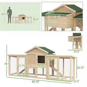 Pollaio in Legno a Doppio Recinto con Nido e Rampe con Vassoio Rimovibile, Gabbie per Animali Tipo H e A per Giardino, Cortile e Fattoria - Product Image 3