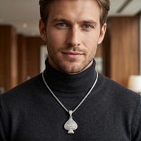 Pendentif Pique Premium Plaqué Rhodium avec Diamants Taille Baguette Sertis en Canal, Breloque en Alliage, Style Hip Hop Unisexe, Cadeau Bijou