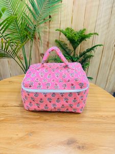 Fashion quilted cotton zipper cosmetic case reusable printed vanity pouch makeup organizer travel <b>toiletry</b> <b>storage</b> bag accessory - Product Image 1