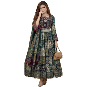Vestido tradicional largo hasta el suelo para mujer, Salwar Kameez de algodón, estilo maxi, holgado, para bodas, con estampado digital, estilo afgano Kuchi. - Product Image 4