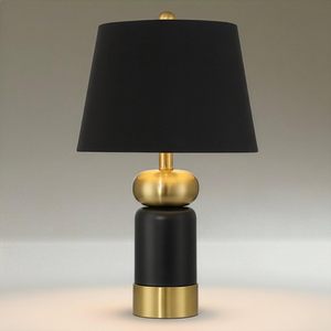 Wholesale Modern Black <b>Gold</b> <b>Table</b> Lamp Metal Body with Fabric Shade 21.75 Inch Small Accent Lamp for Bedroom <b>Bedside</b> Living Room - Product Image 1