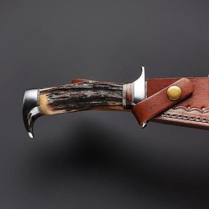 Cuchillo Bowie de Caza Hecho a Mano con Acero de Damasco y Mango de Cuerno de Ciervo, Hoja Fija con Punta Caída, Cuchillo Táctico de Supervivencia - Product Image 4