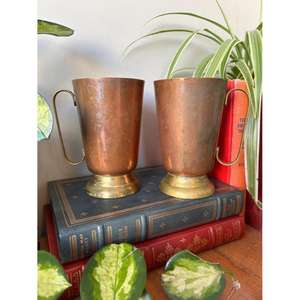 แก้วน้ำทองแดงโบราณ ฐานทองเหลือง เป็นมิตรกับสิ่งแวดล้อม เก็บอุณหภูมิร้อน/เย็น ใช้กับเครื่องล้างจานและไมโครเวฟได้ เหมาะสำหรับบาร์ ร้านอาหาร และงานปาร์ตี้ - Product Image 2