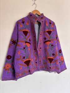 Purple Boho Knitted <b>Cardigan</b> With Floral Embroidery Loose Fit Long Sleeve Autumn Wear Casual Dresses Full Sleeve Eco-Friendly - Product Image 3