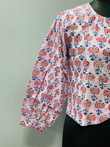 เสื้อกล้ามผู้หญิงลายดอกไม้ ผ้าฝ้าย รักษ์โลก สไตล์ญี่ปุ่น งานแฮนด์เมด ลายชนเผ่า คอวี แขนสั้น ติดกระดุมด้านหน้า มีโลโก้ด้านหน้า - Product Image 3