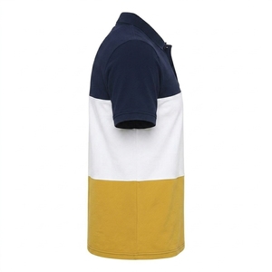 Chemise formelle pour homme en tissu éponge color-block à manches courtes, tricotée, respirante, imprimée, bleu marine, blanc, jaune moutarde, longueur standard - Product Image 3