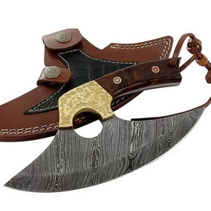 Cuchillo para Pizza de Acero de Damasco de Grado Industrial Hecho a Mano, con Mango de Madera y Funda de Cuero, Garantía de 3 Años, Personalizable - Product Image 1