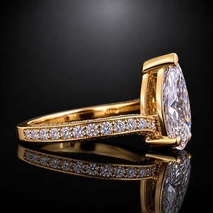 Anillo de Compromiso de Oro Amarillo de 14K con Diamante Cultivado en Laboratorio de 3 Quilates con Corte de Pera, Anillo de Boda con Pavé para Mujer - Product Image 4