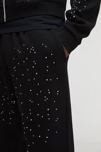 New Arrival 2026 Men's Black <b>Sequined</b> Sweatpants With Flame Logo Elastic Waist Street Style Autumn Wear - Product Image 3