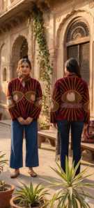Velvet Suzani Embroidered Jacket Women's Mandarin Collar <b>Long</b> Sleeve Open Front <b>Cardigan</b> Style Statement Wear - Product Image 3