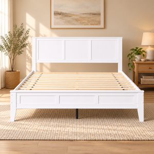 Cadre de lit moderne en MDF blanc, conçu pour durer, avec support à 12 lattes et plateforme peinte écologique pour chambre à coucher - Product Image 1