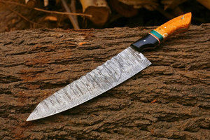 Cuchillo de Chef Hecho a Mano de Acero de Damasco, Hoja de 8 Pulgadas, Estilo Japonés, Mango Ambidiestro con Patrón de Damasco Trenzado - Product Image 2