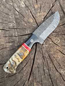 Drop Point Hunting <b>Knife</b> Damascus Steel Blade 0.6mm Thickness <b>Bone</b> <b>Handle</b> Outdoor Tool - Product Image 6