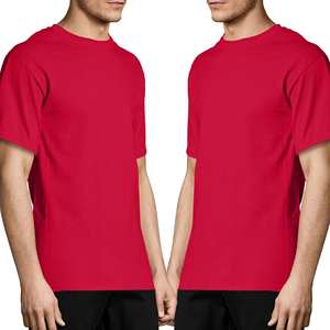 Camiseta de Manga Corta para Hombre, Color Rojo Liso, Cuello Redondo, Corte Regular, Estilo Casual, Tejido Jersey, Color Sólido - Product Image 6