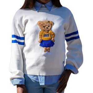 เสื้อสเวตเตอร์ลายหมี Preppy Sigma Gamma Rho สำหรับผู้หญิง สีครีม คอวี ลายกราฟิก สไตล์ลำลองน่ารัก สำหรับชมรมนักศึกษากรีก - Product Image 2