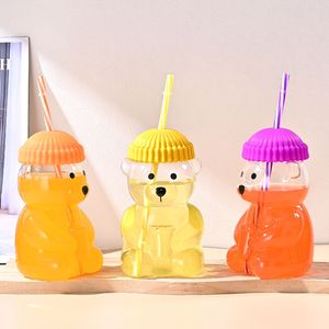 Bicchiere in Vetro Borosilicato Resistente al Calore da 20 OZ con Cannuccia, Design Orsetto Arancione, per Succhi, Latte e Bevande Fredde - Product Image 4