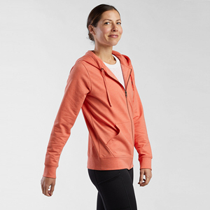 Sweat-shirt à capuche zippé pour femme, couleur corail unie, en coton et bambou tricoté, manches longues, respirant, doublé, écologique, coupe-vent, pour l'automne - Product Image 3