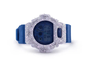 Luxury Fashion Digital <b>Watch</b> With Diamond Encrusted <b>Case</b> Blue Silicone Band LED Display 36mm Square Dial Women's Style - Product Image 2