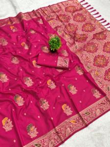 Silk <b>Saree</b> Gold Zari Woven Paisley Border, Ethnic Wear for Women - Product Image 5